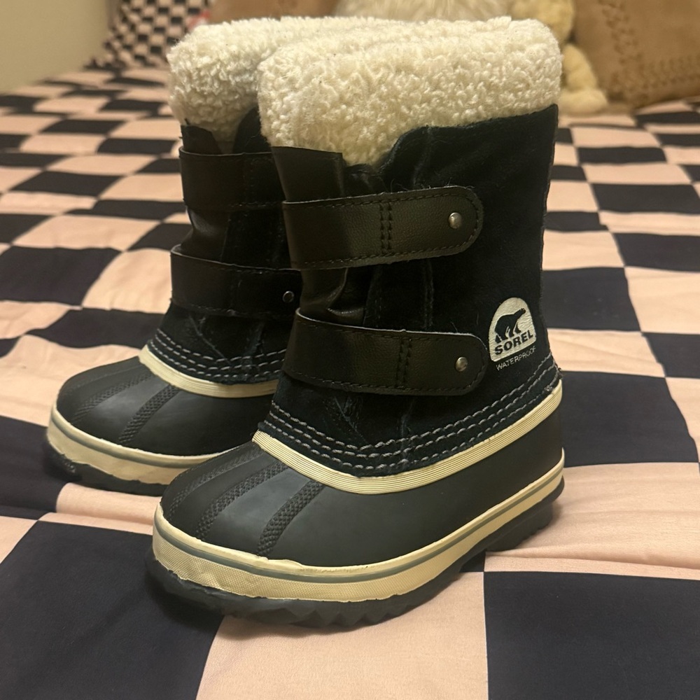 Sorel Kids Black and Cream Waterproof Winter Boots